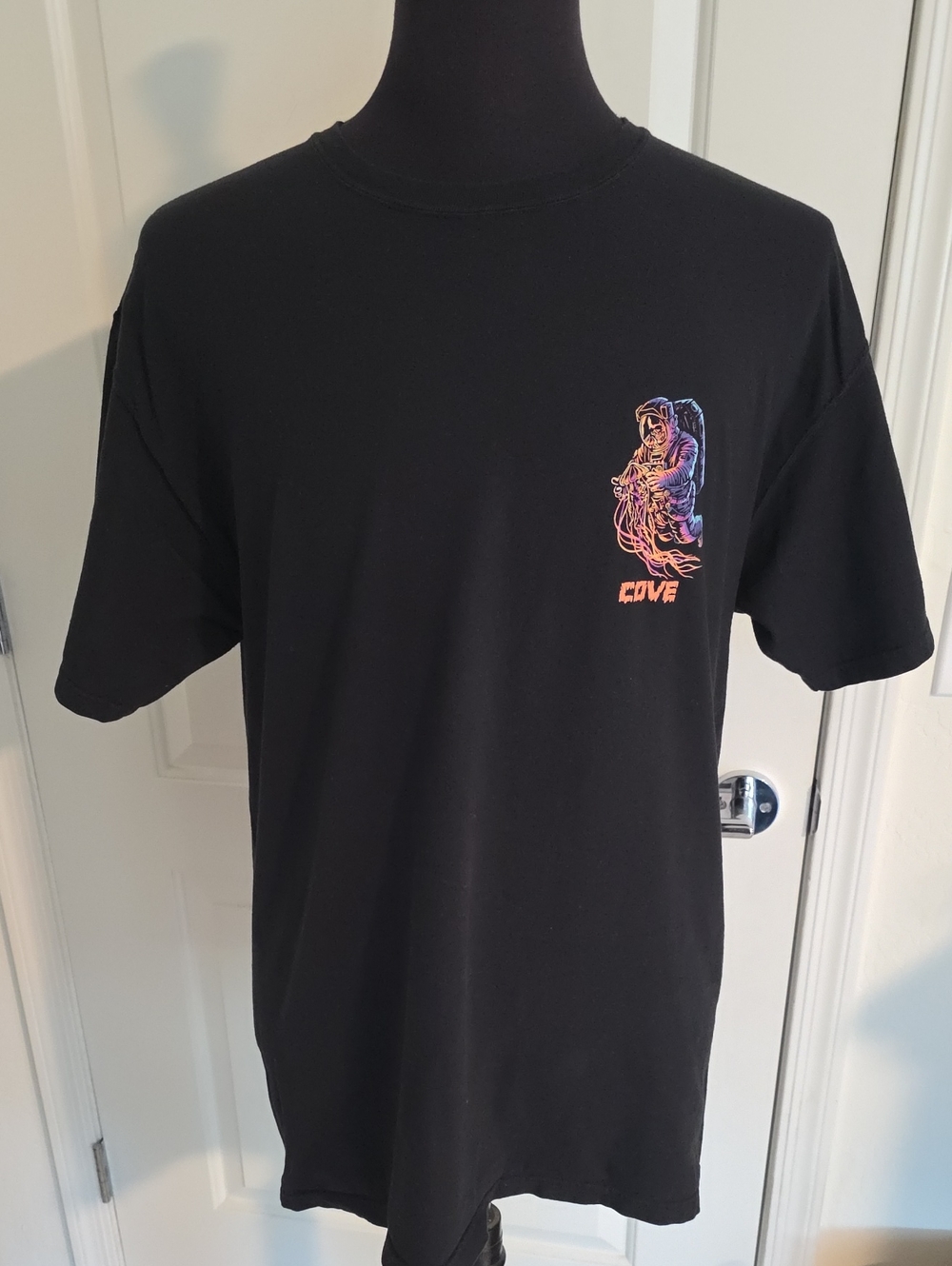 Cove Black Short-Sleeve Tee with Neon Astronaut and Jellyfish